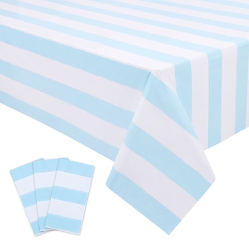 Kesfey Light Blue Striped Tablecloth Vertical Stripe Table Cover 3 Packs - color: Haze Blue Verticall Striped