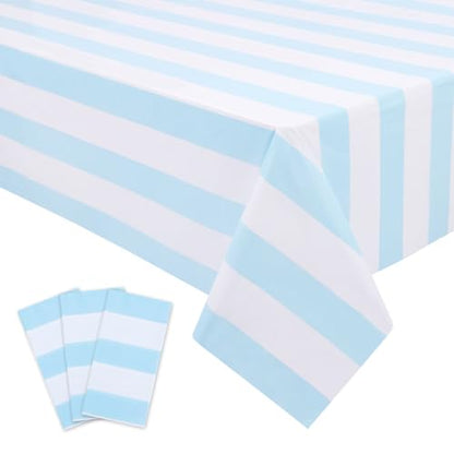 Kesfey Light Blue Striped Tablecloth Vertical Stripe Table Cover 3 Packs - color: Haze Blue Verticall Striped