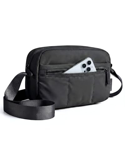 BAGSMART 2 in 1 Small Puffy Camera Sling Bag, Black - color: Black