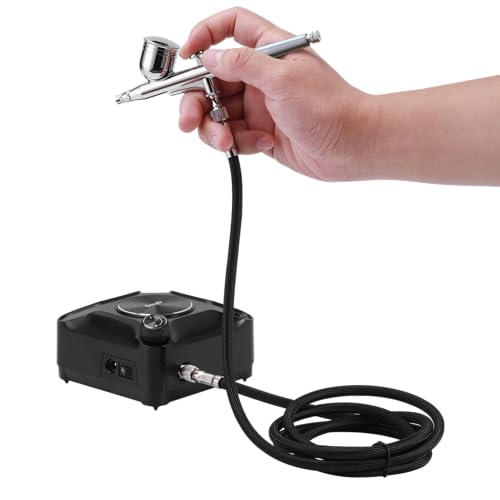 Powerful 40PSI Adjustable Output Airbrush Kit,Auto Stop Dual Action Airbrush,Multi-Function Air Brush Compressor Set for Painting Nails Makeup DIY
