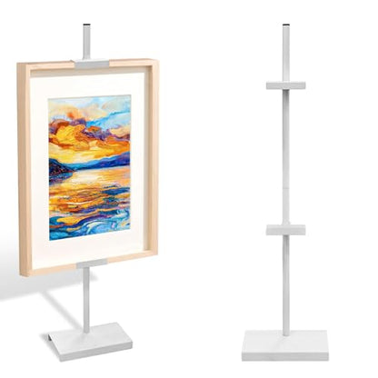 Tabletop Picture Frame Stand, Adjustable Table Easel Stand Up to 25.6", Metal Table Top Easel & Picture Stands for Display, Photo Frames, Artwork, Canvas & Certificates - Black Frame Holder Stand for Tabletop Display (White)