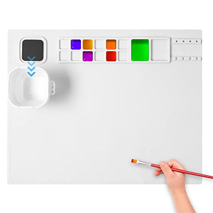AWOKE Silicone Painting Mat - 20"X16" Silicone Art Mat with 1 Water Cup for Kids - Craft Mat has12 Color Dividers - 2 Paint Dividers (White),Toddler Activities,3 4 5 Year Old Girl Boy Birthday Gifts - color: White