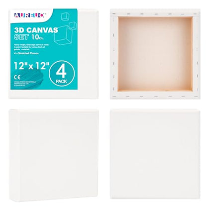 AUREUO 12x12 Inch Gallery Wrapped Canvas 1.5 Inch Depth 4 Pack - size: 12"x12" Gallery