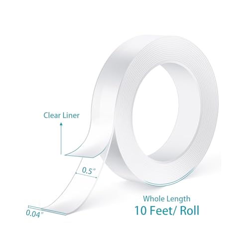 2PCS Heavy Duty Double-Sided Tape (10FT Long), Removable Adhesive Gel Tape, Clear Invisible Mounting Strips for Home and Office Use