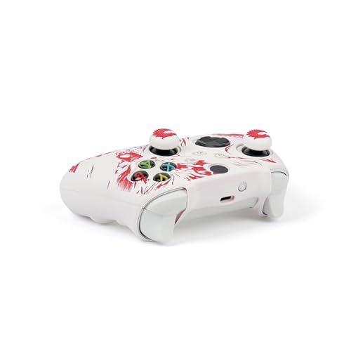 Wolf Controller Skin Compatible with Xbox Series X Wireless Controller, RALAN Protector Case， Customised Thumb Grips Cap - color: Wolf white Red