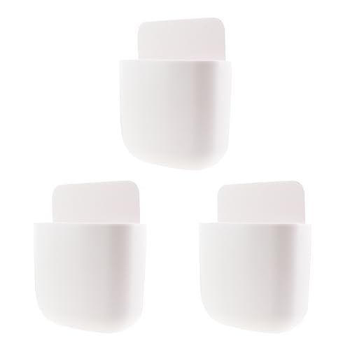 3PCS Wall Mounted Remote Control Holders Bedside Wall Plastic Storage Boxes For Phone Storage Office Adhesive Media Player Trays For Home TV And Fan Accessories White