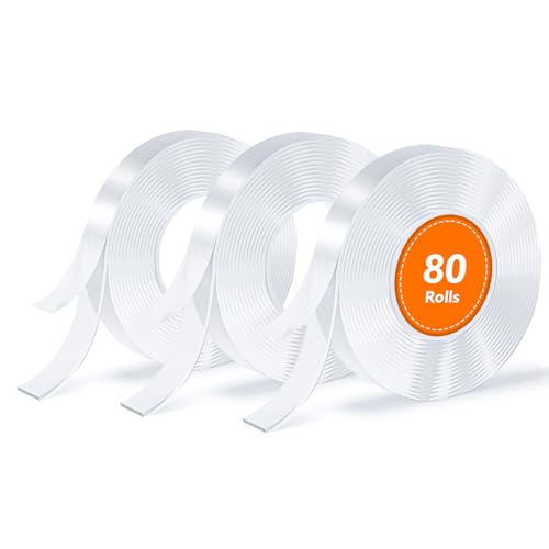 Double Sided Tape, Nano Tape, Transparent Adhesive Tape, Traceless Adhesive Tape, Removable, Washable, Reusable, Suitable for Carpets, Photo Walls, 3m Per Roll, 80 Rolls - size: 9.85 Feet Set of 80