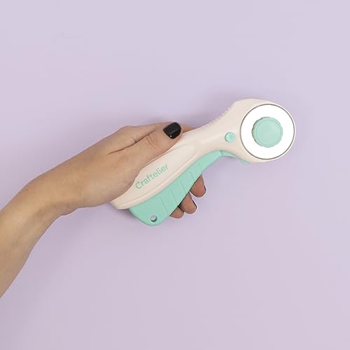 Craftelier - Rotary Cutter for Scrapbooking and Crafting Projects | Lock and Unlock Button Function | Blade Diameter 45 mm - Turquoise and White Color