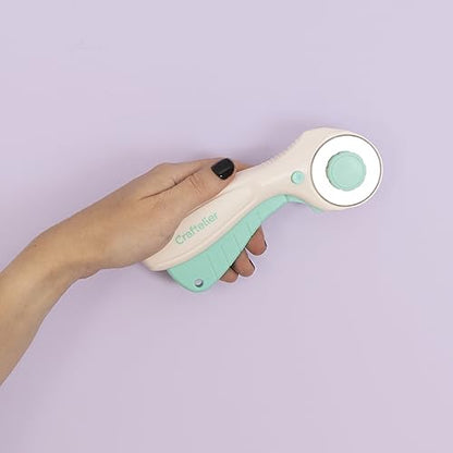 Craftelier - Rotary Cutter for Scrapbooking and Crafting Projects | Lock and Unlock Button Function | Blade Diameter 45 mm - Turquoise and White Color
