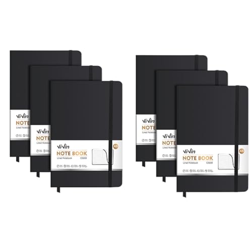 ViVin 6 Pack A5 Hardcover Lined Notebook,192 pg College Ruled 5.5x8.3 - color: Black, size: 6 Pack
