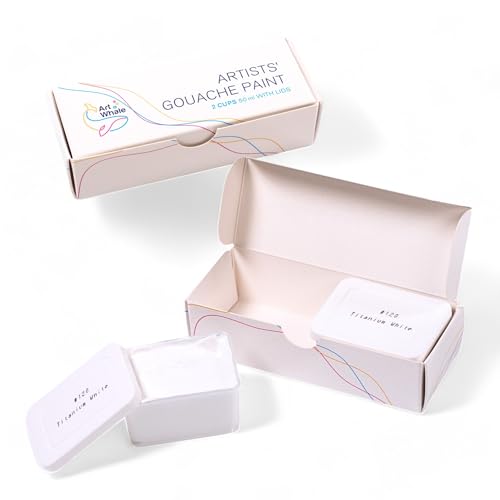 White Gouache Paint - 2 Refill Cups, 50ml Each (100ml Total), Titanium White, Highly Opaque & Creamy, Water-Based Non-Toxic, Refillable Cups for Gouache Sets