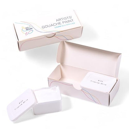 White Gouache Paint - 2 Refill Cups, 50ml Each (100ml Total), Titanium White, Highly Opaque & Creamy, Water-Based Non-Toxic, Refillable Cups for Gouache Sets