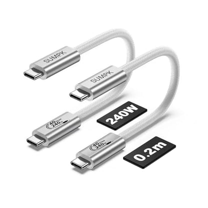 USB4 Cable 6 inch(20cm), 240W Short USB C to USB C, 2 Packs - size: 6 inch