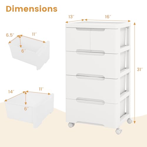LOKO 5-Drawer Plastic Rolling Storage Cart (16"x13"x31") - size: 16”x13”x31” (5 Drawers)