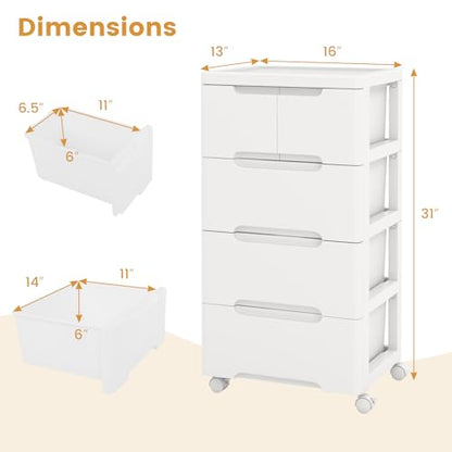 LOKO 5-Drawer Plastic Rolling Storage Cart (16"x13"x31") - size: 16”x13”x31” (5 Drawers)