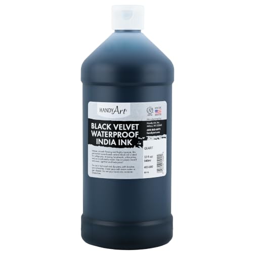 Handy Art Black Velvet Waterproof India Ink, 32 Fl Oz Bottle, Matte Black - size: 32 Fl Oz