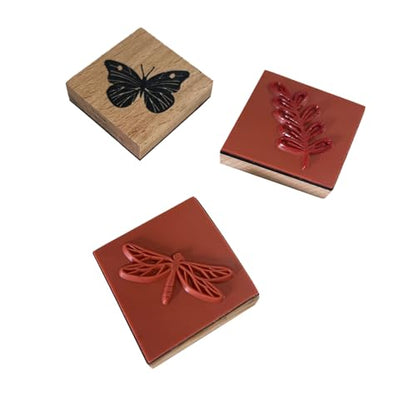 9Pcs Vintage Wood Stamp Set, Butterfly Bird & Floral for Crafts