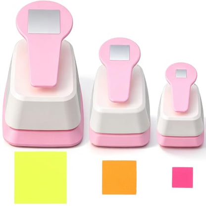 CHENGU 3 Pack Square Punch for Paper Craft, 1.5", 1", 0.6", Light Pink - color: Light Pink