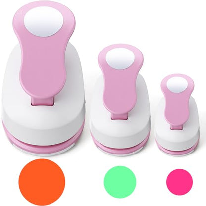 CHENGU 3 Pack Circle Hole Punch 2"/1"/0.6", Pink - color: Pink, style: Circle