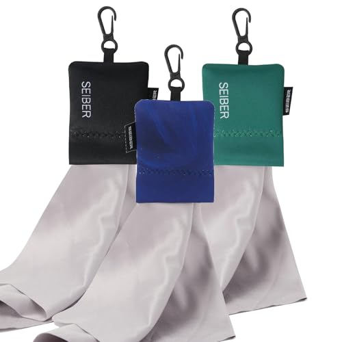 SEIBER Microfiber Eyeglass Cleaning Cloth with Neoprene Pouch, 3P, BK Blue GRN - color: Bk Blue Grn-(3pack)