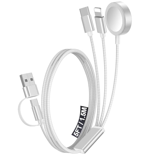1Pack Travel Essentials for Apple Watch Charger,3-in-2 Multi Charging Cable - color: White, size: 1Pack-5 FT