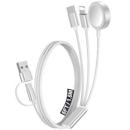 1Pack Travel Essentials for Apple Watch Charger,3-in-2 Multi Charging Cable - color: White, size: 1Pack-5 FT