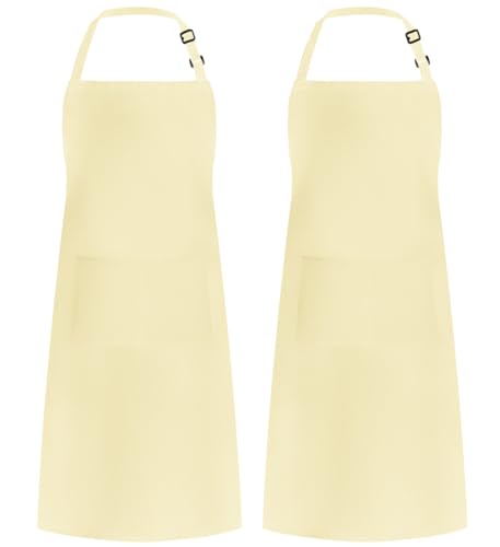 Syntus Apron for Men Women, Adjustable Cooking Kitchen Apron with 2 Pockets - color: Cream, style: 2 Polyester