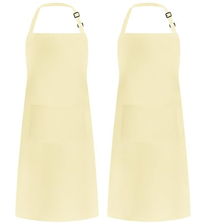 Syntus Apron for Men Women, Adjustable Cooking Kitchen Apron with 2 Pockets - color: Cream, style: 2 Polyester