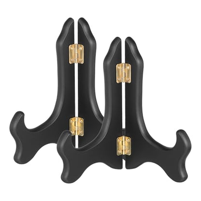 MECCANIXITY 2Pcs Wooden Easel Plate Holder, 6" Small Wood Easels Folding - color: Black, size: 6"