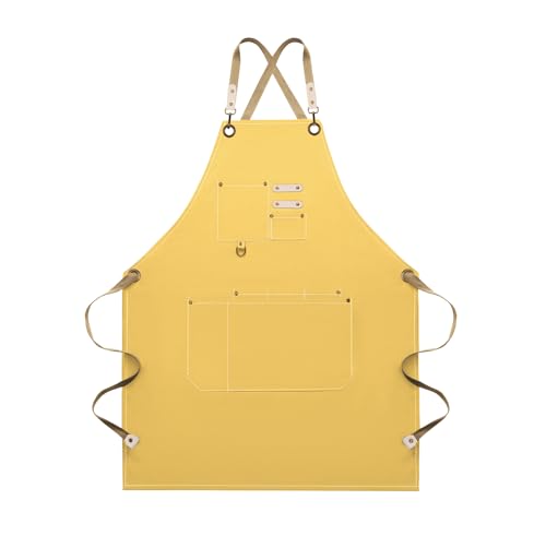 Dulabi Apron, Adjustable Chef Apron for Women and Men with Large Pockets, Cooking Kitchen Apron with Back Straps - color: Buff