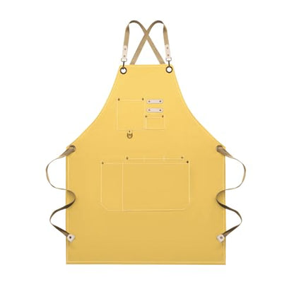 Dulabi Apron, Adjustable Chef Apron for Women and Men with Large Pockets, Cooking Kitchen Apron with Back Straps - color: Buff