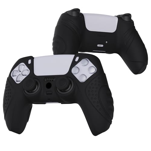 eXtremeRate PlayVital Guardian Edition Black Ergonomic Soft Anti-Slip Controller Silicone Case Cover for ps5, Rubber Protector Skins with Black Joystick Caps for ps5 Controller - color: Black