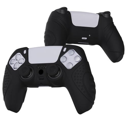 eXtremeRate PlayVital Guardian Edition Black Ergonomic Soft Anti-Slip Controller Silicone Case Cover for ps5, Rubber Protector Skins with Black Joystick Caps for ps5 Controller - color: Black