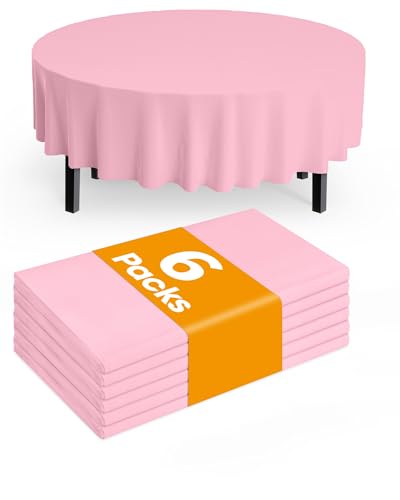 Pureegg Plastic Table Cloth Disposable 6 Pack, 84 Inch Round, Pink - color: Pink, size: 84" Round