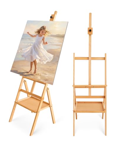 Painting Art Easel with Storage Tray, 57"-72" Height Adjustable Easel Stand - color: Natural