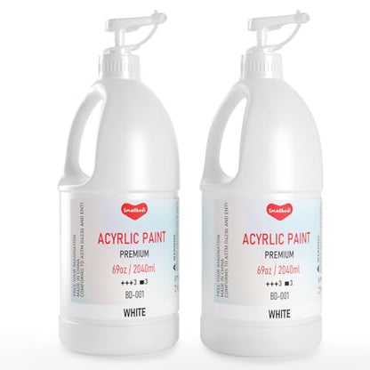 Smallbudi 2 PCS White Acrylic Paint 69oz/2040ml Large Bulk Bottle with Pump - color: White x 2