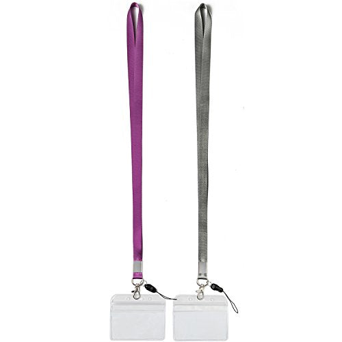 2Pack Horizontal ID Badge Holders with Neck Lanyards with Clip,Purple,Grey - color: Grey&purple