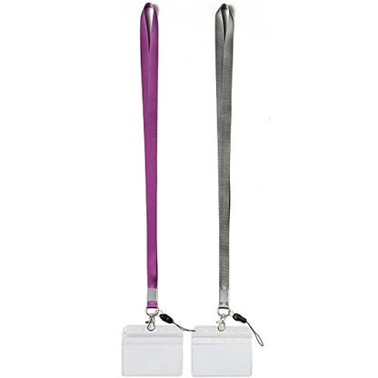 2Pack Horizontal ID Badge Holders with Neck Lanyards with Clip,Purple,Grey - color: Grey&purple