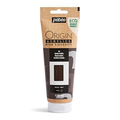 PEBEO Origin Acrylics 120ml Matte Acrylic Paint, Burnt Umber - color: Burnt Umber