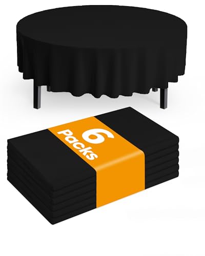 Pureegg Plastic Table Cloth Disposable 6 Pack, 84 Inch Round, Black - color: Black, size: 84" Round