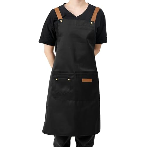 DILLMAN Art Aprons for Men Women H Back Straps Chef Apron with Pockets - color: Black