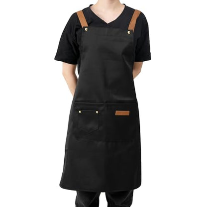 DILLMAN Art Aprons for Men Women H Back Straps Chef Apron with Pockets - color: Black