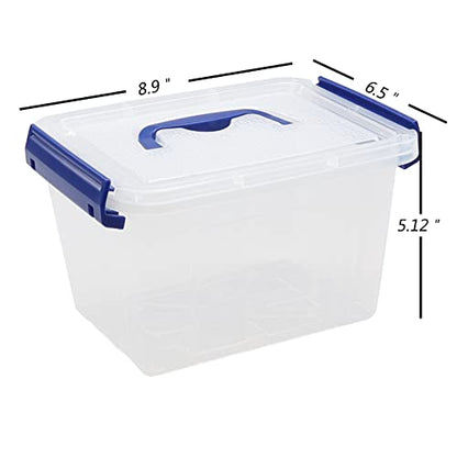 3.5 L Small Latch Storage Container Box with Carry Handle, Set of 6 - color: Blue