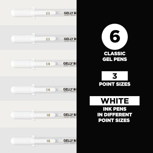 SAKURA Gelly Roll Gel Pens, White, Assorted 05/08/10 Tip, 6 Pack - size: 1 Count (Pack of 6), style: Assorted Tip Sizes