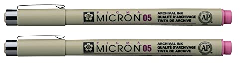 SAKURA PIGMA MICRON 05 FINELINER PEN, 0.45MM LINE WIDTH, PACK OF 2 (Rose) - color: Rose