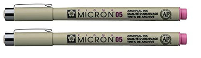 SAKURA PIGMA MICRON 05 FINELINER PEN, 0.45MM LINE WIDTH, PACK OF 2 (Rose) - color: Rose
