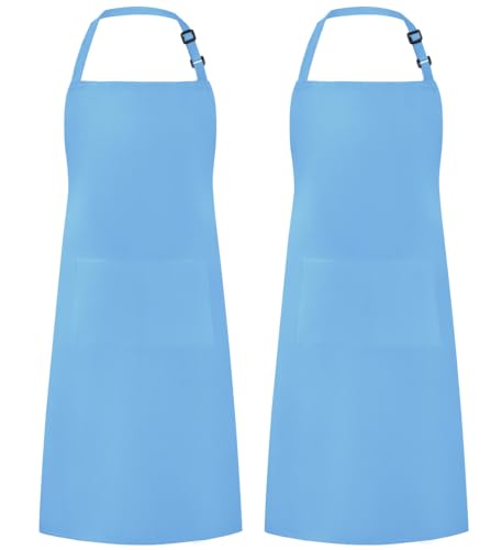 Syntus Apron for Men Women, Adjustable Cooking Kitchen Apron with 2 Pockets - color: Blue Light, style: 2 Polyester