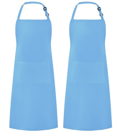 Syntus Apron for Men Women, Adjustable Cooking Kitchen Apron with 2 Pockets - color: Blue Light, style: 2 Polyester