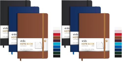 ViVin 6 Pack A5 Hardcover Lined Notebook,192 pg College Ruled 5.5x8.3 - color: Black+navy+brown, size: 6 Pack