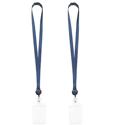 2Pack Retractable Badge Reel with Lanyards and Vertical ID Badge Holders - color: Navy Blue - 2 Pack